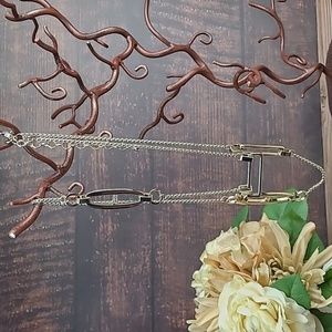 CHICO'S ADJUSTABLE SILVER TONE BOX CHAIN BAR NECKLACE